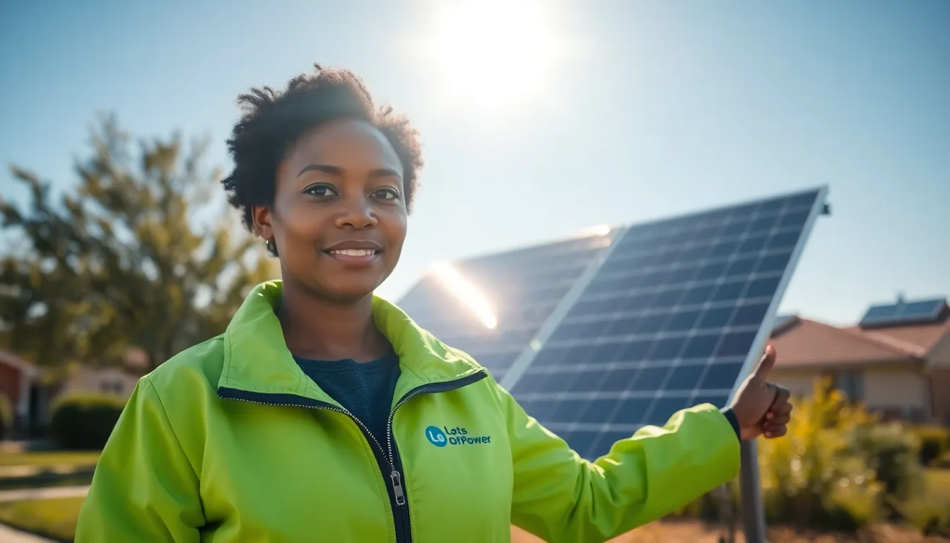 Naomi Bennett promoting renewable energy at a solar installation in a community.