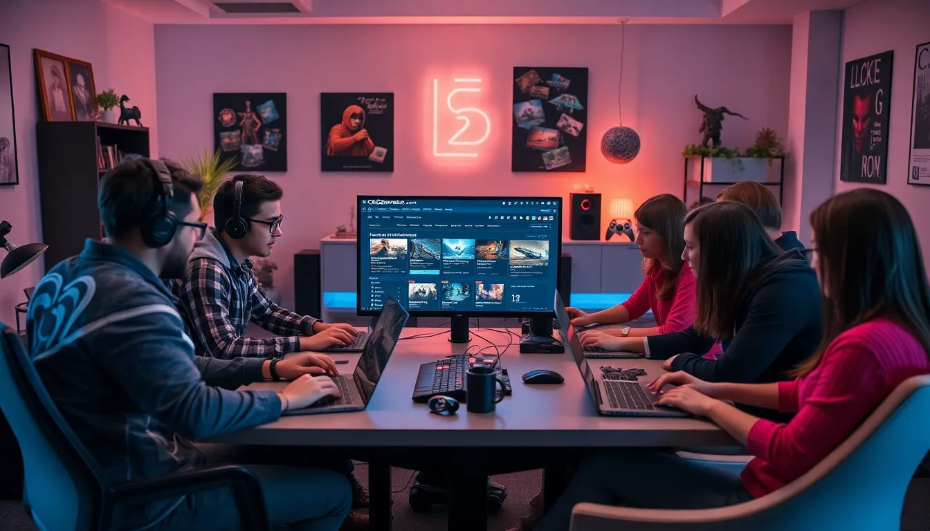 diverse gamers collaborating over CK2Generator.com in a modern gaming setup.